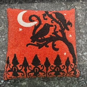 Mackenzie-Childs Spellbound Ravens Moon Throw Pillow 13x13 Halloween Decor New